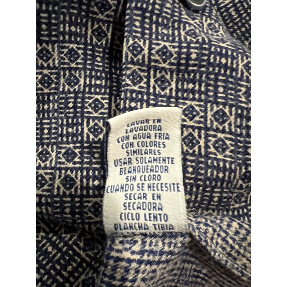 Robert Stock Mens Navy Blue And Tan Pattern Long Sleeve Button Shirt Size Large - Picture 9 of 9